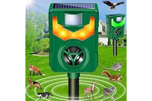 VxoDhuuo Cat Repellent, Cat Repellent Deterrent for Gardens UK, Animal Scarer Ultrasonic with Flame Flashing Light Alarm & PIR Sensor 5 Adjustment Modes, IPX4 Waterproof Solar USB Charging for Cat Fox