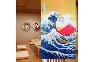 LIGICKY Rideau de Porte Japonais Noren Ukiyoe Hokusai la Grande Vague au Large de Kanagawa Mount Fuji Porte Tapisserie Suspendue pour la décoration de la Maison 33,5 x 59 Pouces