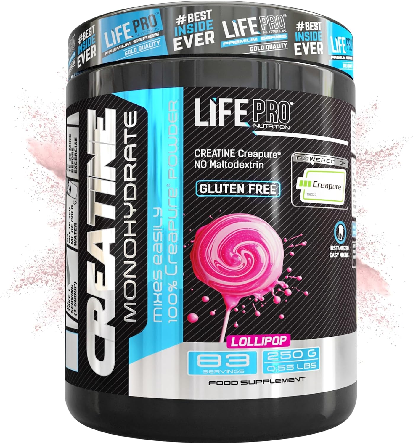 Creapure Life Pro Creatine Monohydrate – Pure Micronised Creatine, Up to 83 Shots – Gluten Free, for Strength, Energy and Mus