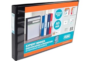 Elba A3 4 D-Ring Binder, 30mm capacity, 55mm spine, Presentation Folder with Customisable Cover, Landscape, Black (Single)