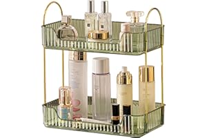 CESTATIVO Organizzatore di Trucco, Organizzatore di Cosmetici ad Grande Capacità, Organizzatore di Profumi, Organizzatore Della Cura Della Pelle per Bagno (2 Strati, Verde)