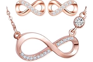 Yumilok Conjuntos de Joyas de Plata 925, Collar con símbolo de Infinito de Oro Rosa, aretes Lindos, circón con Incrustaciones, Joyas para Mujer niña