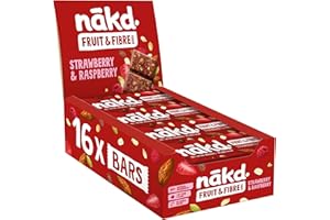 Nakd Strawberry & Raspberry Fruit & Fibre Bar - Vegan - Gluten Free - Healthy Snack, 44g (Pack of 16 bars)