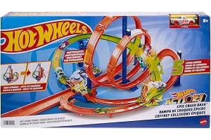 Hot Wheels -Track Set, Epic Crash Dash with 5 Crash Zones, Motorized Booster and 1 Hot Wheels 1:64 Scale Toy Car, Easy Storage, HTP55