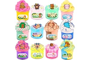 ROWECVCE 12 Pack Fluffy Axolotl Slime Kit with 7 Pack Butter Slime and 5 Pack Clear Jelly Slimes, Highland Cow Capibara Slime Set for Kids, Putty Sludge Toy Gifts for Girls Boys