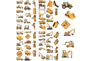 BOXOB 60 Sztuk Naklejek Budowlanych, Winylowe Naklejki Budowlane Wodoodporne Ciezarówki Koparki Ciagniki Naklejki Pojazdy Upominki na Przyjecie Urodzinowe Artykuly Dekoracyjne dla Doroslych Dzieci