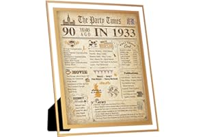 FALAMON Framed 1933 Birthday Poster UK, 90th Birthday Decorations for Women or Men Vintage Birthday Gifts 8x10 Inch Birthday Anniversary Card for Grandparents, Husband, Wife, Mom, Dad