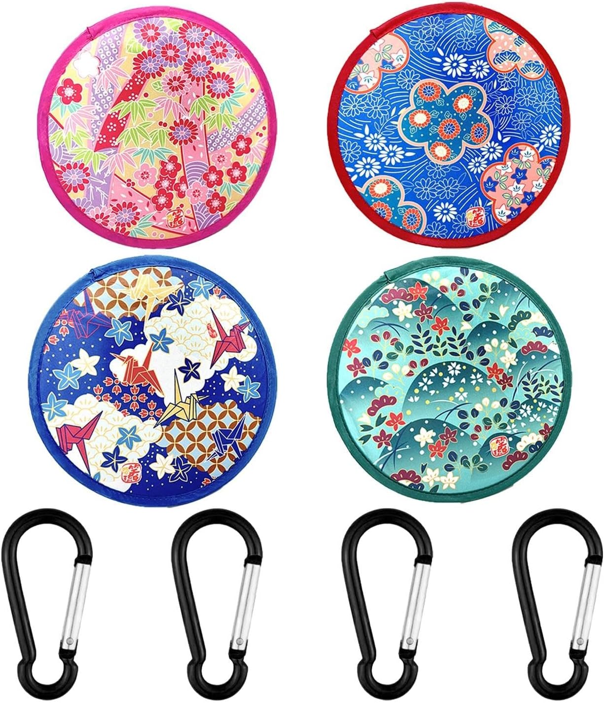 Frisbee Japonés De 4 Piezas, Mosquetón De 4 Piezas, Abanico Plegable, Abanico Plegable Manual, Abanico Emergente, Abanico Plegable Redondo, Abanico Plegable Manual