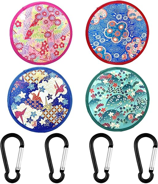 Frisbee Japonés De 4 Piezas, Mosquetón De 4 Piezas, Abanico Plegable, Abanico Plegable Manual, Abanico Emergente, Abanico Plegable Redondo, Abanico Plegable Manual - 1
