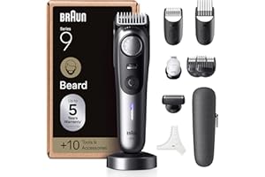 Braun Tondeuse A Barbe Homme Series 9 BT9545 Chrome, +10 Outils De Barbier, 52 Longueurs, Lame ProBlade Pour Un Rasage Professionnel, Kit Tondeuse Electrique Sans Fil, 4 Sabots et Pochoir A Barbe