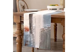 VELVHOM Runner Tavola Primavera Arancione e Grigio Lino 33x183 cm Pittura a Olio Moderna Arte Astratta Runner da Tavolo Tovagliette Lavabili per Comò Soggiorno Sala da Pranzo Cena per Feste