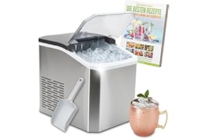 Nutrilovers Eiswürfelmaschine NUTRI-ICE MAKER Edelstahl Eiswürfelbereiter, Transparente Eiswürfel 2 Größen (S/L) inkl. Moscow Mule Becher & Rezeptbuch