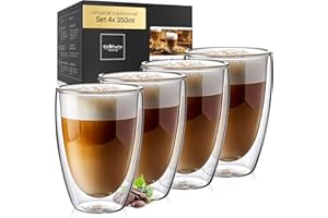 ElbFuchs® Tasses double paroi [4x 350ml] IDÉE CADEAU | Verre double paroi idéaux comme tasse cappuccino ou verre latte macchiato | Tasse à café original | Tasse transparente