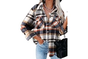 HVEPUO Damska kurtka koszulowa w kratkę, z długim rękawem, koszula, płaszcz, flanelowa kurtka