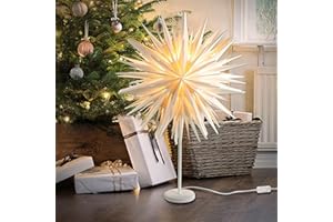 EANLOLY Stehender Weihnachtsstern Beleuchtet - LED Papierstern Weihnachten Tischlampe für Weihnachtsdeko Innen Fenster， Leuchtsterne Deko, Weihnachtsbeleuchtung Lichterkette, Weiß