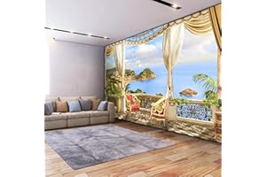 Msrahves Fotomurali Carta da Parati 3D Vista mare balcone spiaggia isola Adesivi Murali Adesivi da Parete Decorazione Murale Camera da Letto Soggiorno Dormitorio Adesivo da Parete 3D murale decorazion