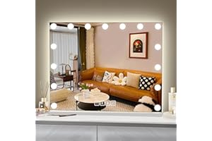 ‎HANSONG Hansong Bluetooth Hollywood Spiegel mit Beleuchtung, dimmbar, Hintergrundbeleuchtung + Frontbeleuchtung, Make up Spiegel mit Beleuchtung für die Wand, Memory-Funktion, gehärtetes Glas