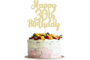 Gyufise Happy 30th Birthday Cake Topper - Glitter '30 & Fabulous' Pick for Celebrating Anniversary Party Cake Decorations Supplies - Gold (1Pc)