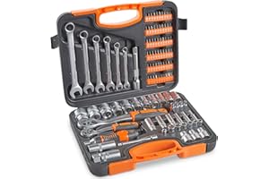 VonHaus 104-Piece Socket Wrench Tool Set with Extension Bar, Coupler, Ratchet, and Spanners, Screwdriver Bits and Carry Case