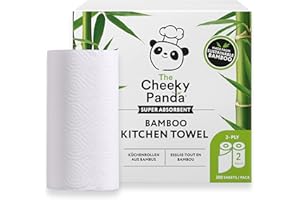 The Cheeky Panda Papel Cocina de Bambú | 2 x Rollo Cocina | 2 Capas – 100 Hojas Por Rollo | Super Absorbente y Ecológico | Si