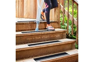 S&X Anti Slip Stair Treads Outdoor 15-Pack 15cm x 61cm with Glow-in-The-Dark Strip Non Slip Grip Tape for Stairs Steps Decks Weatherproof Longlasting