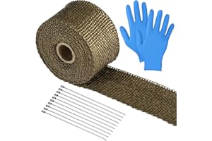LIHAO Hitzeschutzband für Auspuff 5M mit Kabelbinder für Fächerkrümmer Thermoband mit 10 Edelstahl Krümmerband Handschuhe für Abgasschlauch Auspuff