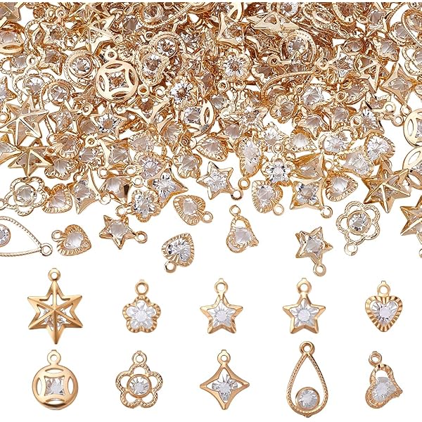 200 Mini Pendentifs Strass Cristal Ronde Doré - Breloques Étincelantes 6.5mm Pour Bijoux & Créations