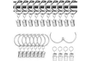 Heyu-Lotus 40 Stück Metall Vorhangringe Gardinenringe mit Clips Vorhang Hängend Ringe für Fenster Tür Duschvorhänge, 32mm Innendurchmesser