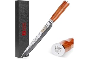 Sunlong Couteau à Sashimi Sushi - Acier Damas Japonais 67 Couches - Lame à trancher Recto-Verso de 203mm - Manche en Bois de Rose Naturel