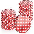 com-four® 20x Replacement lids for jam Jars - Lids in red or White - Chequered Screw lids for tumblers and Preserving Jars - to 82 mm (0020 Pieces - to 82 mm red/White Checkered)