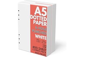 Sort Out My Life A5 Punktrasterpapier, extra dick, 6-fach gelocht, 400 Blatt (800 Seiten), 120 g/m², Weiß
