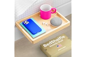 ‎BEDSHELFIE BedShelfie Bettseitiges Nachttischregal für Etagen- & oberes Bett, Studentenwohnheim Essentials, Hochbett-Nachttisch, schwebendes Bettablage-Tablett, Wohnheim-Deko von Smallish - Flexfit Modell, Natur