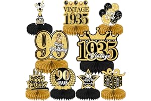 INCNMAD Centrotavola Compleanno 90 Anni 9 Pezzi Centrotavola a Nido d'Ape Decorazioni Oro Nero Addobbi Toppers da Tavolo per Uomini Donne Feste di Compleanni