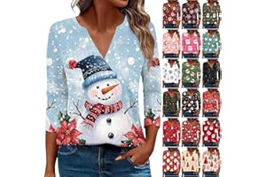 GENERIC Women Christmas Jumpers Funny Graphic Tshirts Xmas Sweatshirt Pullover Tops Blouse Ladies Christmas Sweat Shirt Printed V-Neck 3/4 Sleeves Loose Fashion Top