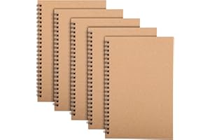 Yafe 5 Packs Spiral Notebook A5, 120 Pages 60 Sheets Kraft Cover Wirebound Notebooks Bulk Journals, 8.3 * 5.5 inch Lined Notebook for Business Office School Travel