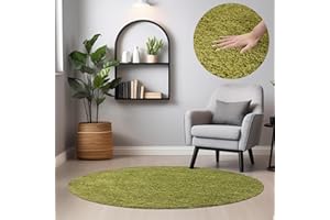 ‎HOMEBYHOME HomebyHome Teppich Rund Hochflor 120 cm Rund - Shaggy Runder Teppich Wohnzimmer Grün Extra Weich und Flauschig - Waschbarer Langflor Teppiche für Schlafzimmer, Küche, Flur - Carpet, Halı, Kilim