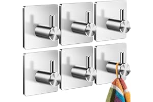 4happy Handtuchhaken ohne Bohren, Fb. Silber – Set mit 6 Handtuchhalter ohne Bohren, Edelstahl Klebehaken, wasserdichte Haken selbstklebend, praktische Handtuchhaken, Badezimmer Handtuchhalter