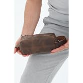 Erzeno Erkek Hakiki Deri Portf&ouml;y Clutch Traş Bakım Kozmetik &Ccedil;antası ve G&uuml;nl&uuml;k El &Ccedil;antası Dopp Kit Kahverengi