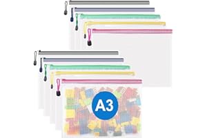 SUPMAKER A3 Plastic Zip Wallets - 10PCS A3 Zip Lock Bags Plastic Document Folders Mesh Zipper File Bags Waterproof Travel Storage Pouch for School Office Supplies, Puzzles, Board Games & Craft Projects