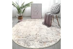 ‎CAPSLPAD Capslpad Abstrakt Teppich Rund 135cm Moderner rutschfest Teppiche Wohnzimmer Runder Hochflor Waschbar Rund Teppiche Kurzflor Weich Runder Teppich Beige for Wohnzimmer Schlafzimmer Studie Heimbüro