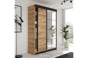 ‎KIER FURNITURE KIER FURNITURE Schiebegarderobe LAMARO mit Spiegel - Schrank Schlafzimmer – Schlafzimmerschrank – Wardrobe Bedroom – Kleiderschränke – Kleiderschrank Eiche Craft Gold – 138x205x59