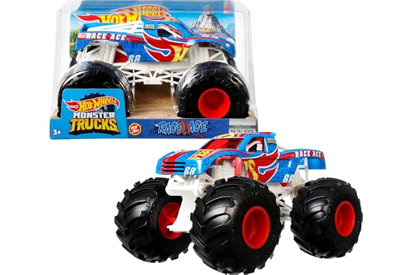 Hot Wheels Monster Trucks Race Ace, Voiture aux Roues géantes, véhicule échelle 1:24, Jouet pour Enfant, GTJ37