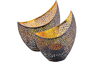 Gadgy Czarne świeczniki | zestaw 2 sztuk | marokański świecznik na podgrzewacze | metalowa dekoracja salonu | złote akcesoria do domu