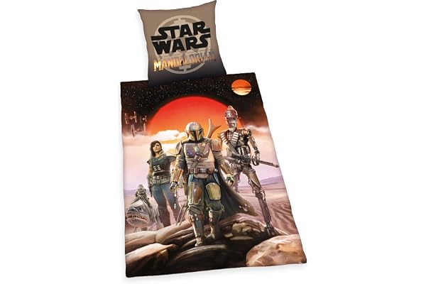 Herding Star Wars Mandalorian påslakanset, med lättgående dragkedja, påslakan 140 x 200 cm, örngott 70 x 90 cm, bomull/Renforcé
