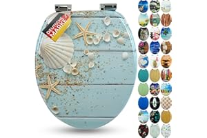 Sanfino® Premio Sedile WC ammortizzato - Copriwater Universale di alta qualità in legno, tanti motivi colorati, seduta comoda, facile da montare con istruzioni di montaggio incluse - "Caribbean Blue"