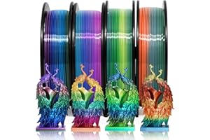 YOUSU Silk Shiny 4 Types Rainbow Multi Color Fast Color Change PLA 4 in 1 3D Printer Filament Bundle, Silk PLA Rainbow Filament 1.75mm, 250g/Spool, 4 Spools 3D Printing Filament, Fit Most 3D Printers