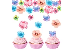 DazzJoy Essbare Blumen für Torte,36 Stück Essbare Blumen Cupcake Topper,Essbare Blüten Tortendeko,Esspapier Tortendeko Blumen für Hochzeit,Blumen Deko Torte Geburtstag,Blüten Muffin Deko Essbar