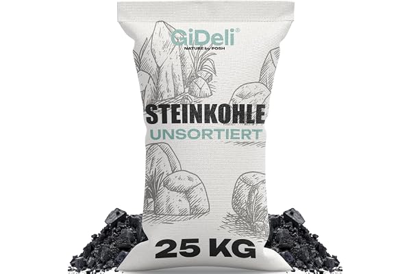 GiDeli Stenkol 25 kg - Värmekol för Kamin och Ugn, 5-50 mm | Osorterat antracitkol, högt värmevärde 24-26 MJ/kg, lång glöd, big bag för uppvärmning