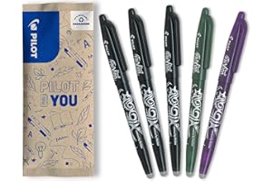 PILOT - Set of 5 FriXion Ball 07 - Erasable Thermosensitive Ink Pen - Refillable Roller Pen - 3 Black, 1 Green, 1 Purple - Medium Tip