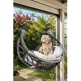 Reyo L&uuml;xperi Hilal Kedi Cam Yatağı, Vantuzlu, A&ccedil;ık Gri, Peluş, 45x45x14,5 cm, Kedi Pencere Yatağı